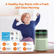 Load image into Gallery viewer, AIRROMI Air Purifier for Bedroom Home,HEPA Filter,Covers Upto 549 Ft²,Quiet 360°intake Air Cleaner with Fragrance ponge for Better Sleep,Night Light,Filters Smoke,Pet Dander,Allergies,Dust,A2005 Green