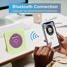 Load image into Gallery viewer, Green CD Player for Home, Desktop CD Player with Speakers, FM Radio, Remote Control, Bluetooth, USB and AUX Port, Vertical Stand and Portable, Wired
