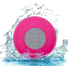 Load image into Gallery viewer, Soundbot SB510 HD Water Resistant Bluetooth Shower Speaker, Handsfree Portable Speakerphone with Built-in Mic, 6hrs of Playtime, Control Buttons and Dedicated Suction Cup for Showers (Pink)