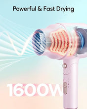 Load image into Gallery viewer, Wavytalk Blow Dryer with Diffuser, Mini Hair Dryer with Folding Handle, 1600W Quiet Lightweight Hairdryer with Diffuser Compact Design, Pinky White