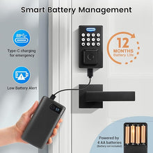 Load image into Gallery viewer, KNOBWELL Fingerprint Door Lock with Lever Handle, Smart Door Lock, Keyless Entry Door Lock, Front Door Lock Set, Biometric Keypad Door Lock with Handle, Electronic Deadbolt Lock, Matte Black
