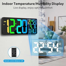 Load image into Gallery viewer, 11 RGB Color Changes Large Digital Wall Clock/Bluetooth Auto Time Sync, Remote-Controlled Digital Wall Clock Large Display with Alarm/Timer Function, DST, Indoor Temperature/Humidity Display (18 inch)