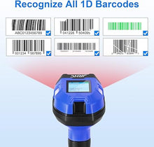 Load image into Gallery viewer, Upgraded Industrial Barcode Scanner Wireless, 1D Laser Bar Code Scaners 2 in 1 Plug and Play Rugged Heavy Duty & IP65 Waterproof, Long-Distance Wireless Handheld Barcode Reader with 1.8"Screen (Blue)