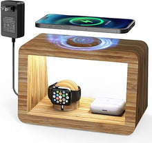 Load image into Gallery viewer, Bamboo Wireless Charging Station: 3-in-1 Wireless Charger with Night Lights - Fast Charging Stand Compatible with iPhone 16/15/14/13/12 Pro Max/X/Xs Max/8, AirPods Pro, iWatch Series 8/7/6/5/SE/4/3/2