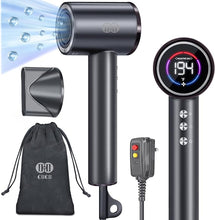 Load image into Gallery viewer, CIICII Negative Ionic Hair Dryer Professional, 120000RPM High Speed Blow Dryer (1600W Brushless/ 3-Speed/ 4-Temp & HD Display & Portable Bag) Fast Drying Hairdryer for Home, Travel & Salon (Black)