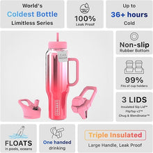 Load image into Gallery viewer, Coldest Tumbler with Handle and Straw Lid 3 Lids Insulated Reusable Stainless Steel Water Bottle Travel Mug | Gifts for Women Him Her | Limitless Collection (Lily Nova, 46 oz)