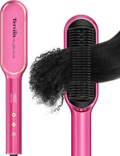 Load image into Gallery viewer, Terviiix Frizz Buster Ionic Hair Straightener Brush with MCH Heater - Rapid 450°F in 20S, Hair Straightener Comb for Efficient One-Pass, Anti-Scald, 13 Heat Settings, Dual Voltage, Pink