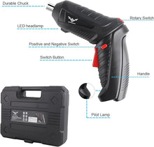 Load image into Gallery viewer, Black Electric Screwdriver, 3.6V Cordless Screwdriver Rechargeable with 44pcs Screwdriver Bit Set, Front LED Light, Flexible Shaft, Micro USB, Carrying Case, Easy for Small Home Projects
