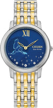 Load image into Gallery viewer, Citizen Eco-Drive Ladies' Disney Princess Ariel "Sea the Real Me" Two Tone Gold Tone Diamond Watch, Blue Dial, Sapphire Crystal, 30mm (Model: EX1499-50W)