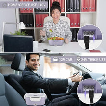 Load image into Gallery viewer, Electric Lunch Box Food Heater - 3 in 1 Portable Leakproof Heated Lunch Box for Car/Home/Adults with 1.5L Removable 304 Stainless Steel Container, 60-80W, 12V/24V/110V (Light Purple)