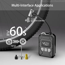 Load image into Gallery viewer, Bicycle Pump, Mini Electric Bicycle Pump, 150PSI Bicycle Pump, Portable Bicycle Pump, Bicycle Pump with Digital Pressure Gauge for Bicycle, Mountain Bike, Electric Bicycle, with American Valve.