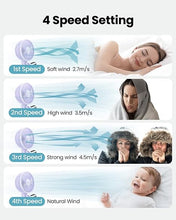 Load image into Gallery viewer, Gaiatop Baby Stroller Fan, 4000mAh Oscillating Mini Portable Fan with Light, 4 Speeds Battery Operated Small Handheld Desk Fan, 360° Rotate Flexible Tripod Clip On Fan for Car Seat Crib Travel Purple