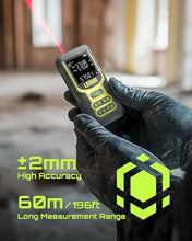 Load image into Gallery viewer, Laser Measure, LASGOO 60m/197ft Laser Measurement Tool, Laser Distance Meter with Ft/in/M Multiple Units, LCD Backlit Display, Pythagorean Mode, Area and Volume, Battery Included