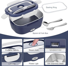 Load image into Gallery viewer, Electric Lunch Box Food Heater - 3 in 1 Portable Leakproof Heated Lunch Box for Car/Home/Adults with 1.5L Removable 304 Stainless Steel Container, Max 80W, 12V/24V/110V (DarkBlue)