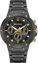 Load image into Gallery viewer, Bulova Men's Classic 6-Hand Chronograph Diamond Quartz Black Ion Plated Stainless Steel Watch, 24 Hour Time, 43mm, Style:98D190