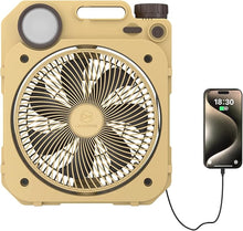 Load image into Gallery viewer, LEMOISTAR Camping Fan with LED Lantern, 10000mAh 8 Inch Rechargeable Portable Desk Fan-90°Oscillating, Stepless Speed, Quiet Battery Operated USB Fan for Picnic, Fishing,Travel, BBQ