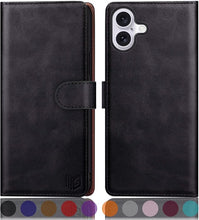 Load image into Gallery viewer, SUANPOT Compatible with iPhone 16 6.1" Wallet case with RFID Blocking Credit Card Holder,Flip Book PU Leather Protective Cover Women Men for Apple 16 Phone case Black