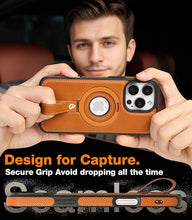 Load image into Gallery viewer, Capture Grip Loop Magnetic Stand for iPhone 16 Pro Max Case with Screen Protector, Protective iPhone 16 Pro Max Case Leather,Compatible with MagSafe,Built-in Kickstand,for Men Women, Brown