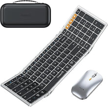 Load image into Gallery viewer, ProtoArc Foldable Keyboard and Mouse, XKM01 Folding Wireless Keyboard Mouse Combo for Business and Travel, 2.4G+Dual Bluetooth Full-Size Portable Keyboard for Laptop iPads Tablets -Black Silver
