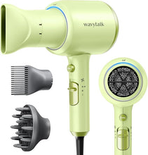 Load image into Gallery viewer, Wavytalk Professional Hair Dryer 1875W Blow Dryer Ionic Hair Dryer with Diffuser for Women with Constant Temperature, Hair Dryer with Ceramic Technology Fasting Drying Light and Quiet, Green