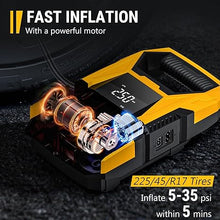 Load image into Gallery viewer, CARSUN AC/DC Tire Inflator Portable Air Compressor, Dual Power for Home 110V AC and Car 12V DC Air Pump with Pressure Gauge, Auto Shutoff, Tire Pump for Car Motorcycle Bicycle and Other Inflatables
