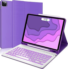 Load image into Gallery viewer, iPad Air 13 inch Keyboard Case (M2, 2024), Detachable Bluetooth Keyboard| 7 Colors RGB Backlit| Slim Folio Cover with Pencil Holder for iPad Pro 12.9 inch 6th 2022/5th 2021/4th 2020/3rd 2018 Gen PUR