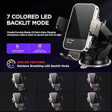 Load image into Gallery viewer, Wireless Car Charger,?7 Colored RGB Backlit? 15W Auto Clamping Car Charger Phone Mount Holder for iPhone 15 14 13 12 Mini Pro Max 11 XR X, Samsung Galaxy S23 Ultra S22 S21+ S10+ Note 20, etc - Silver