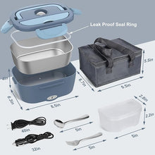 Load image into Gallery viewer, Vabaso Electric Lunch Box Food Heater, Electric Heating Lunch Boxes Lunch for Adults/Men/Truck/Car/Work, 80W 1.5L Removable 304 Stainless Steel Container, 110V/12V/24V, with Fork & Spoon