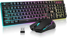 Load image into Gallery viewer, RedThunder K10 Wireless Gaming Keyboard and Mouse Combo, LED Backlit Rechargeable 3800mAh Battery, Mechanical Feel Anti-ghosting Keyboard + 7D 3200DPI Mice for PC Gamer (Black)