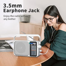 Load image into Gallery viewer, AM FM Radio with Best Reception,Bluetooth Portable AM FM Transistor Radio,Battery Operated Radio or AC Power,Large Dial,Headphone Jack, Gifts for Seniors Elderly White