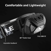Load image into Gallery viewer, LE Headlamp Rechargeable, LED Head Lamp with 6 Modes for Camping & Hiking Gear Essentials, IPX4 Waterproof High Lumen Bright Headlight Flashlights with Adjustable Headband, USB Cable Included