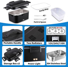 Load image into Gallery viewer, Nifogo Electric Lunch Box for Adults 80W Portable Heated Lunch Box for Men 3 in 1 Portable Food Warmer 110V/12V/24V with 1,8L Removable Stainless Steel Container & Bag(Black)