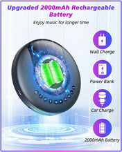 Load image into Gallery viewer, CD Player Portable ARAFUNA, Portable CD Player Bluetooth with FM Radio, 2000mAh Rechargeable CD Player for Car with LCD Screen, Anti Shock Protection Walkman CD Player with Headphone, AUX Cable