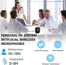 Load image into Gallery viewer, Voice Amplifier with Dual Professional Microphones Wireless-25W Portable Microphone and Speaker Pa System, Bluetooth Speaker with Microphone Megaphone for Teachers Outdoor Indoor ect
