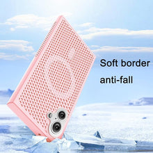 Load image into Gallery viewer, CCSmall for Apple iPhone 16 Heat Dissipation Case with Magnetic Ring, Mesh Breathable Hollow Cellular Hole Slim Phone Case Cover for iPhone 16 SR Pink