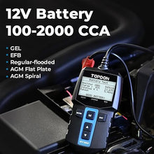 Load image into Gallery viewer, TOPDON BT100 Car Battery Tester 12V Load Tester, 100-2000 CCA Automotive Alternator Tester Digital Auto Battery Analyzer Charging Cranking System Tester for Car Truck Motorcycle ATV SUV Boat Yacht