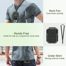 Load image into Gallery viewer, Portable Waist Fan,6000mAh Rechargeable ?aist Fan,3 Speeds Strong Cooling Under Shirt Fan,USB Charging Personal Fan 20H Working,Belt Neck Handheld Fan for Hiking Camping,Green