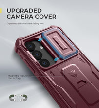 Load image into Gallery viewer, Dexnor for Samsung Galaxy S25 Case with Built-in Slide Camera Cover & Screen Protector & Kickstand,Heavy-Duty Shockproof Rugged Case Full-Body Bumper Protective Cover for Galaxy S25(2025),Maroon Red