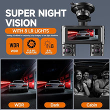 Load image into Gallery viewer, 360 Dash Cam Front and Rear Inside, 4 Channel Dash Camera for Cars FHD 1080Px4, Built-in Wi-Fi, 3.16” IPS Screen, WDR Night Vision, Included 64GB Card, 24H Parking Mode
