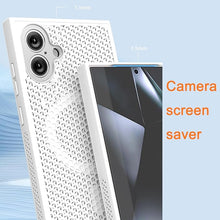 Load image into Gallery viewer, CCSmall for Apple iPhone 16 Plus Heat Dissipation Case with Magnetic Ring, Mesh Breathable Hollow Cellular Hole Slim Phone Case Cover for iPhone 16 Plus SR White