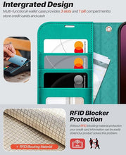 Load image into Gallery viewer, OCASE for iPhone 16 Pro Case Detachable Wallet Case with Card Holder, 2 in 1 Pu Leather Flip Folio with RFID Blocking Stand Wrist Strap Shockproof Phone Cover 6.3 Inch 2024, Blue Green