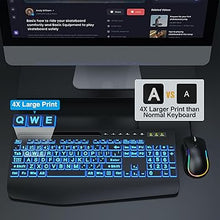 Load image into Gallery viewer, Wired Keyboard and Mouse, Large Print Backlit Keyboard with Wrist Rest and 7-Color Backlit, Lighted Computer Keyboards Easy to See, Light Up USB Keyboard Mouse Combo for PC, Windows, Laptop SABLUTE