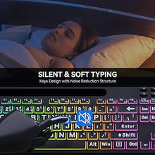 Load image into Gallery viewer, MARVO Large Print Backlit Keyboard, WK712 Wired Computer Keyboard with 7 Colors & 11 Modes Backlight, Silent Light Up Keyboard with Tablet Phone Holder, Full-Size Gaming Keyboard for Windows, Mac