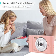 Load image into Gallery viewer, Acuvar 4K 50MP Digital Camera, Auto Focus Kids Camera Selfie with Front and Rear Dual Lenses, 32GB Card,16X Digital Zoom, Compact Travel Vlogging Video Camera Gift for Kid Teen Beginner (Pink)