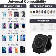 Load image into Gallery viewer, Wireless Charging Station for Apple Multiple Devices - 3 in 1 Foldable Magnetic Wireless Charger - Travel Charging Pad for iPhone 16 15 14 13 12 Pro Max Plus Watch & AirPods (Black)