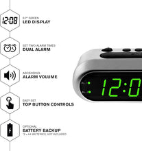 Load image into Gallery viewer, Sharp Digital Alarm Clock - Ascending Alarm Begins Faintly and Grows Increasing Louder, Gentle Wake Up Experience, Dual Alarm - Battery Back-up, Easy to Use with Simple Operation (Brushed Silver)