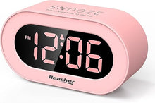 Load image into Gallery viewer, REACHER Pink Girls Alarm Clock for Kids Bedroom, Dimmable LED Digital Display, Outlet Powered, Adjustable Volume, Simple to Use, Snooze, Small Size for Bedside, Desk, Toddler