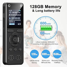 Load image into Gallery viewer, 128GB Digital Voice Recorder for Lectures & Meetings - Holyask Ultra-Long 9296 Hours Voice Activated Audio Recorder with Playback, Password Protection, and Clear Sound Recording