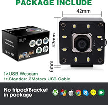 Load image into Gallery viewer, USB Camera 4K Autofocus Webcam High Resolution UHD 2160P USB Camera with 8pcs IR LEDs,100°No Distortion Lens Webcamera with IMX415 Sensor,30fps Plug and Play Web Cam for Video Conference