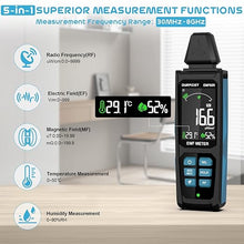 Load image into Gallery viewer, EMF Detector, DURFICST 5 in 1 Rechargeable Digital EMF Radiation Detector, Measuring Ambient Temp and Humidity, Suitable for Cell Phone Towers, Smart Meters, Home EMF Detection and Ghost Hunting